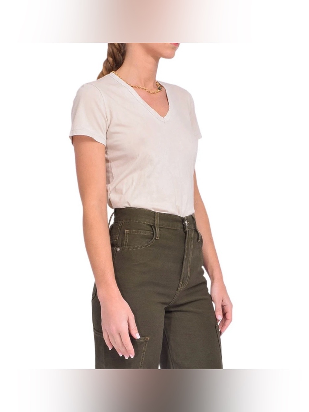 Cotton Citizen Standard V-Neck Tee in Vintage Oatmeal Size Small (NWT)